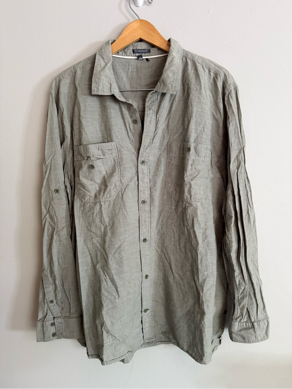 Toad & Co Men’s XXL Shirt Light Olive Button-Up Shirt Long Sleeve